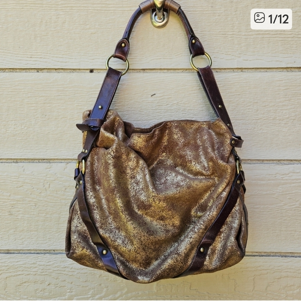 Nordstrom gold and brown leather hobo bag